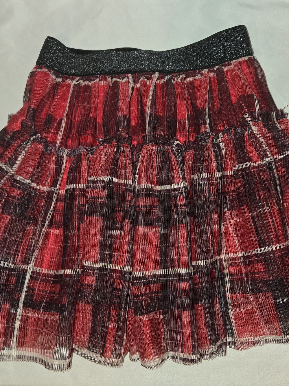 365 Kids Red Plaid Tiered Skirt with Black Elastic Waistband SZ 4T